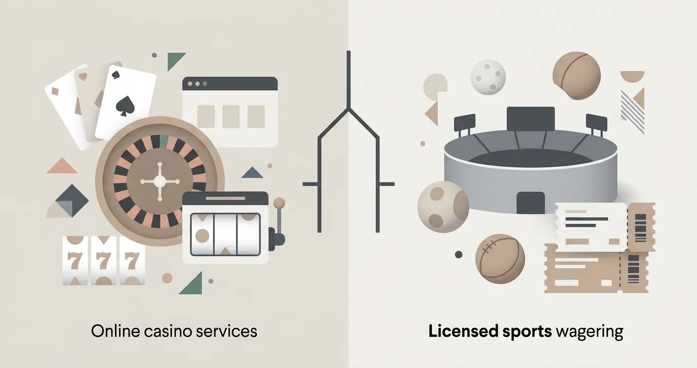 Educational split panel contrasting online casino services with licensed sports wagering under Australian rules