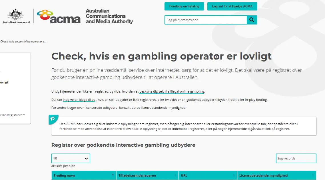 ACMA register of licensed interactive gambling providers